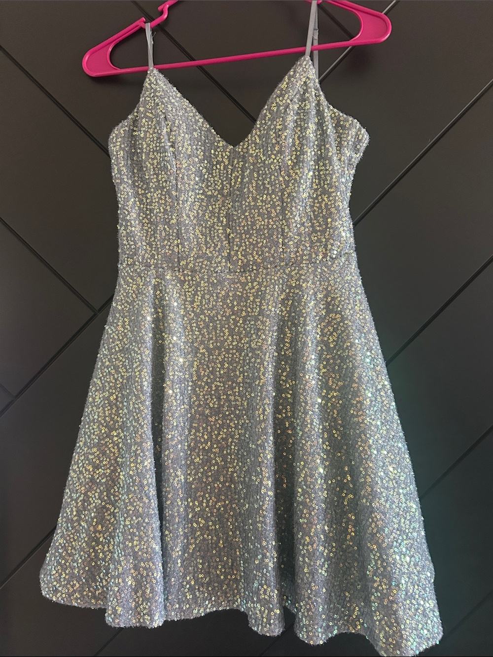 City Studio Silver Sequin V-Neck Mini Dress